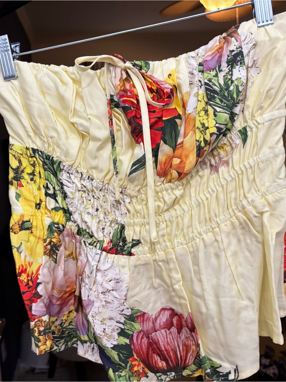 Anthropologie Yellow Floral Smocked Strapless Top